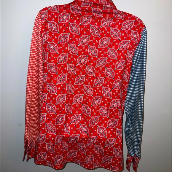 Preloved Vintage Button Down Red/White/Blue Retro Cottagecore Shirt Sz S - Picture 7 of 8